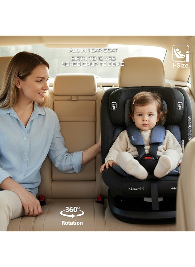 neobreez مقعد سيارة للأطفال قابل للتحويل 360° دوار ISOFIX من Neobreez I-VILO، كل في واحد، I-Size ECER129، قابل للإمالة والتعديل، حماية من الصدمات الجانبية، 0-12 سنة، 0-36 كجم، المجموعة 0+/1/2/3 - أسود رمادي - Image 4